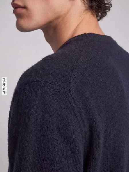 Sweter o kroju relaxed fit z mieszanki bawełny model ALEX' Selected granatowy