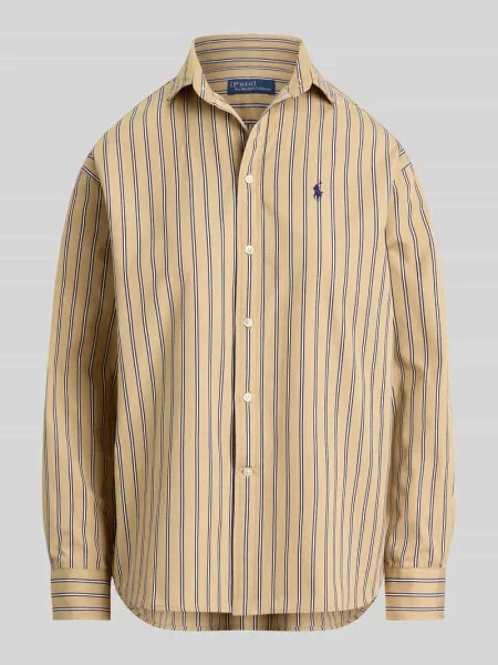 Bluzka koszulowa o kroju relaxed fit z czystej bawełny z wyhaftowanym logo Polo Ralph Lauren beżowa
