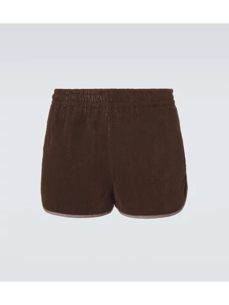 Pantaloni scurți Versace din material terry cu autograf maro