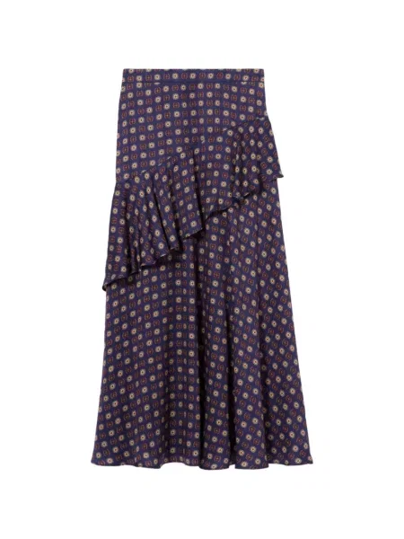 Fustă midi Claudie Pierlot cu imagine cu imprimeu geometric albastru