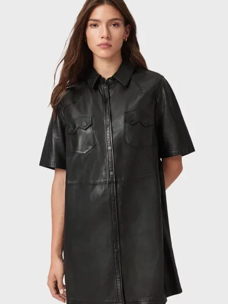 Шкіряна сукня Allsaints чорна