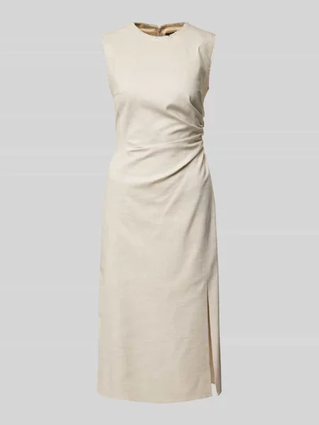 Sukienka midi z bocznym marszczeniem model ‘Dianah’ Boss beżowa