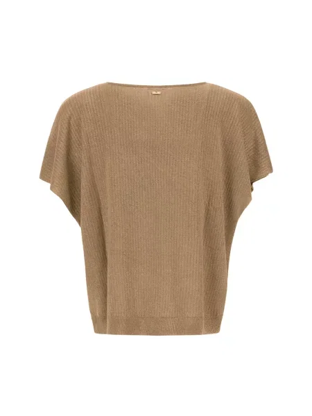 Sweter Herno z dekoltem w serek z falbankami żółty