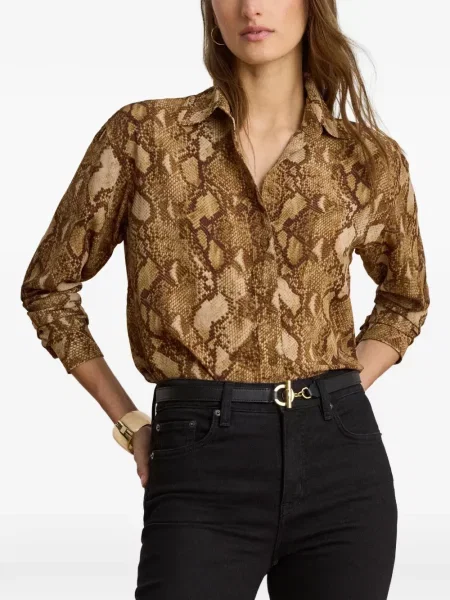 Πουκάμισο Lauren Ralph Lauren με σχέδιο καφέ