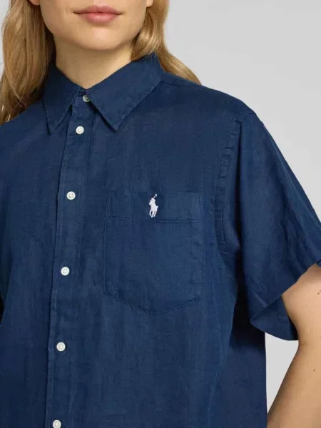 Bluzka koszulowa typu oversized z czystego lnu Polo Ralph Lauren niebieska