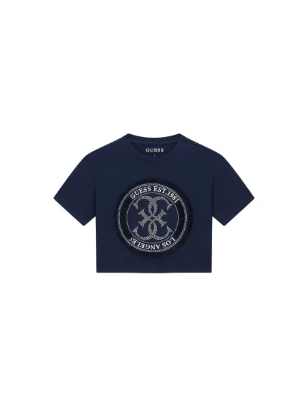 Guess Majica Mornarsko modra Relaxed Fit bela