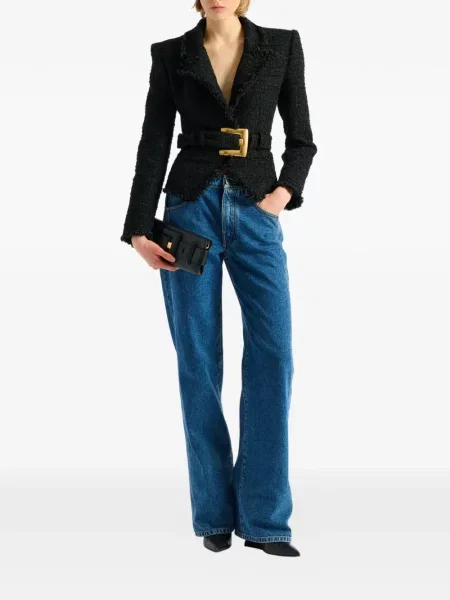 Cu centură geacă Balmain din tweed negru