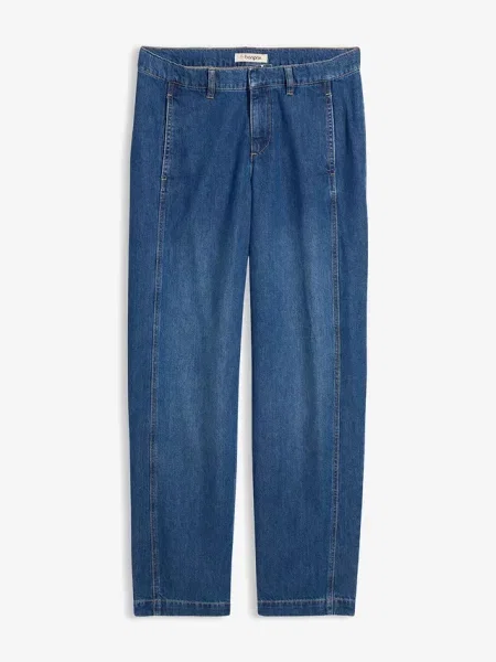 Jeansy typu barrel mid waist z regulowanym pasem niebieskie