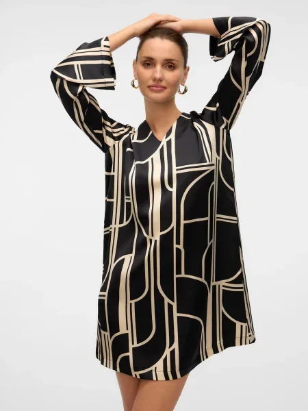 VERO MODA Obleka VMHADLEY ecru črna