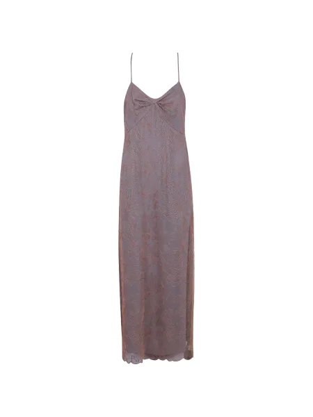Rochie maxi Emporio Armani cu broderie cu model floral de costum maro