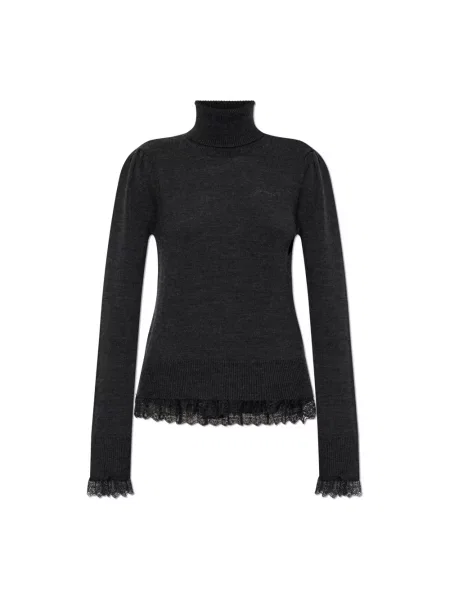 Sweter z golfem Ganni wełniany do golfa szary