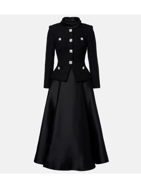 Tafta sukienka midi Self-portrait do kolan garniturowa czarna