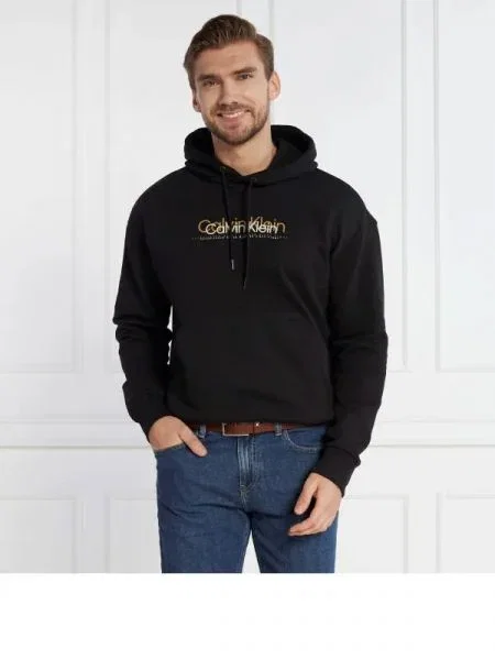 Calvin Klein Hanorac DOUBLE FLOCK LOGO HOODIE negru