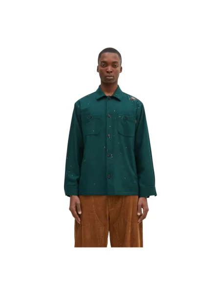 Undercover koszula wełniana Shirt relaxed z kołnierzykiem klasycznym zielony