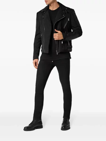 Baikeris odinė striukė Philipp Plein izoliuoti juoda