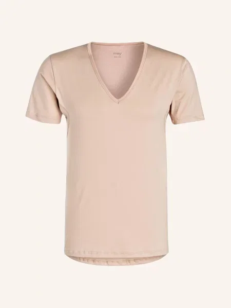 T-shirt o kroju slim fit z dekoltem w serek seria ‘DRY COTTON FUNCTIONAL’ model ‘DAS DRUNTERHEMD’ Mey beżowa