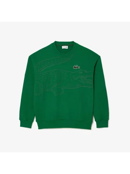 Lacoste Bluza Z Okrągłym Dekoltem Loose Fit zielona