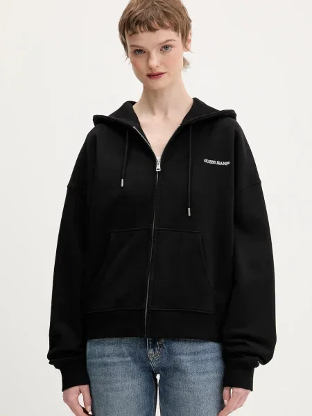 Кофта Guess Jeans з капюшоном однотонна чорний