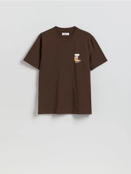 Reserved Tricou regular cu imprimeu maro-închis maro