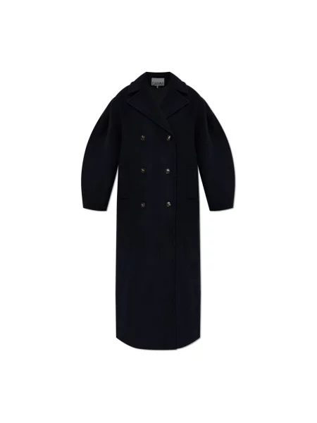 Długi płaszcz Ganni wełniany niebieski