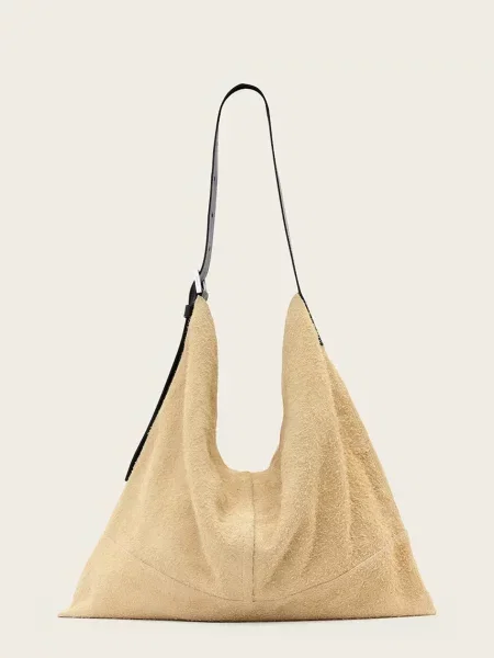 AllSaints geantă de mână din piele întoarsă ASHA alb