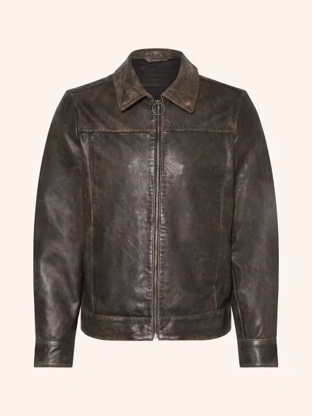 Allsaints Kožená Bunda Alkan černá/ tmavě hnědá černá