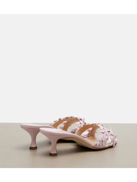 Papuci tip mules Manolo Blahnik din piele cu model floral roz