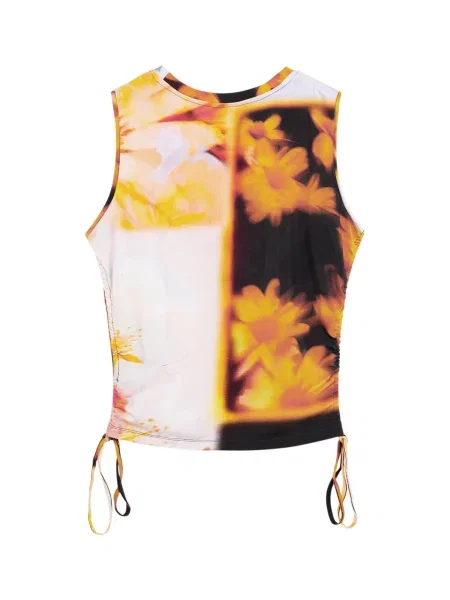 Desigual Tricou Arty Flowers galben curry / negru / murdar alb