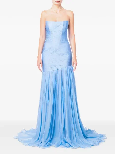Rochie maxi M.marquise cu volane fără bretele albastru