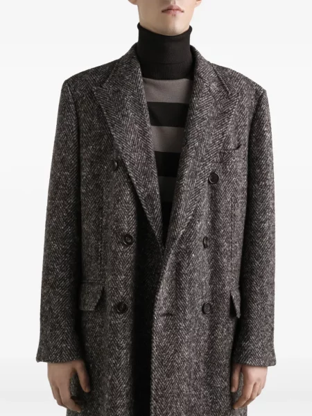 Palton Dolce & Gabbana cu model herringbone negru
