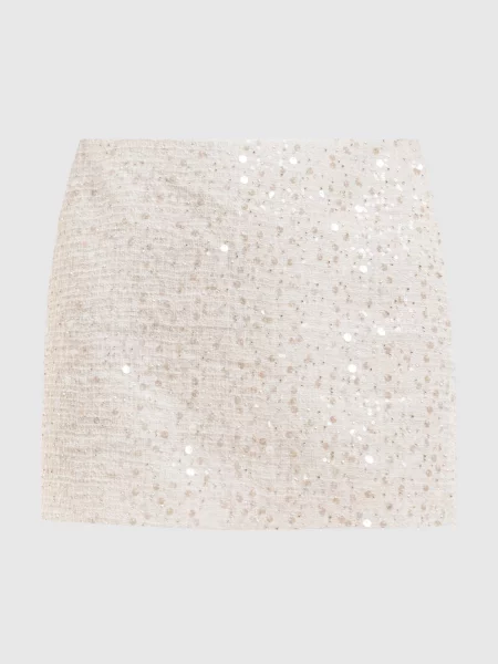 Твідова спідниця міні кольору айворі в паєтки David Koma біла
