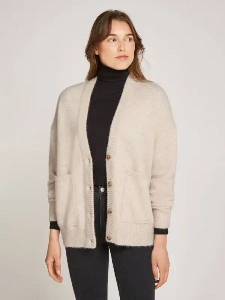 Calvin Klein Jeans Kardigán gyapjú hozzáadásával bézs