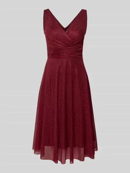 Sukienka koktajlowa do kolan z dekoltem w serek Troyden Collection bordowa