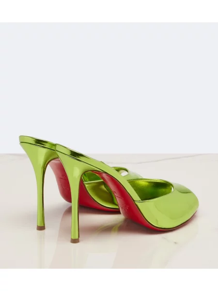 Papuci tip mules Christian Louboutin din piele verde