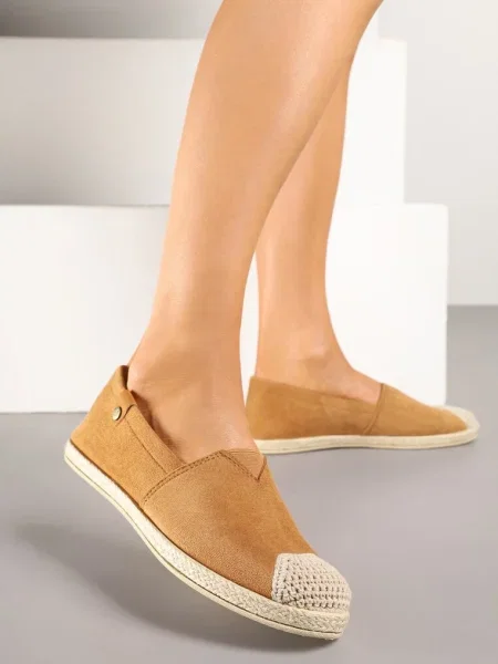 Espadryle z Elastyczną Wstawką Zdobione Plecionką Kinellis brązowe