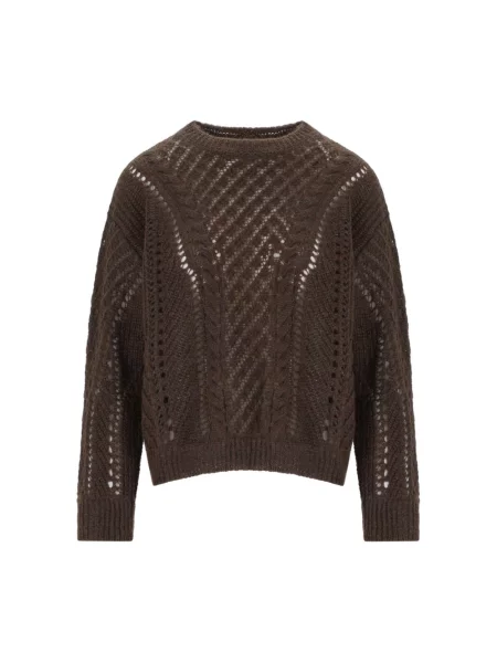 Twinset Swetry Kobieta S Wełna Perforowany Sweter z Okrągłym Dekoltem brązowy