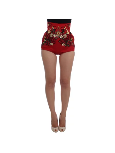 Haftowane jedwabne szorty Dolce And Gabbana czerwone