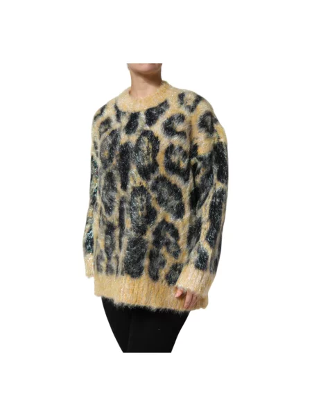 Sweter Dolce And Gabbana wełniany w panterkę z okrągłym dekoltem