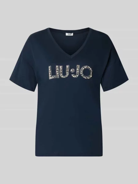 T-shirt o kroju regular fit z czystej bawełny Liu Jo White granatowa