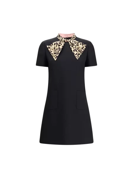 Lniana mała sukienka mini Valentino z nadrukiem zwierzęcym czarna