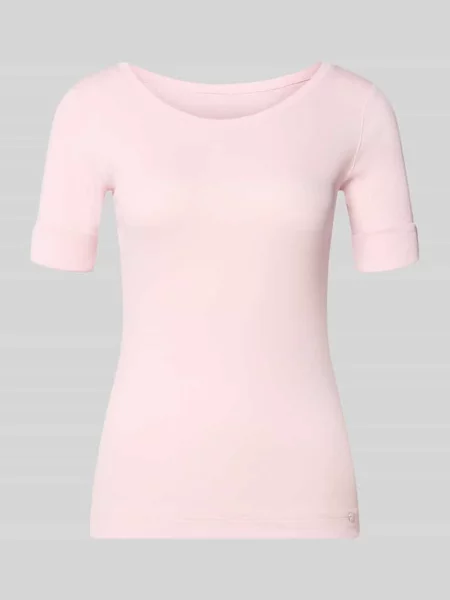 T-shirt z okrągłym dekoltem i detalem z logo Marc Cain różowa