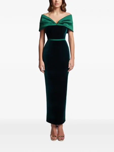 Rochie maxi Cristallini de catifea verde