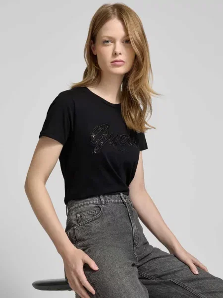 T-shirt z z obszyciem kamieniami stras Guess czarna