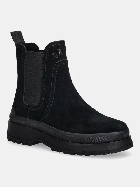 Gant botine din piele întoarsă Wintly cu plat izolare ușoară negru
