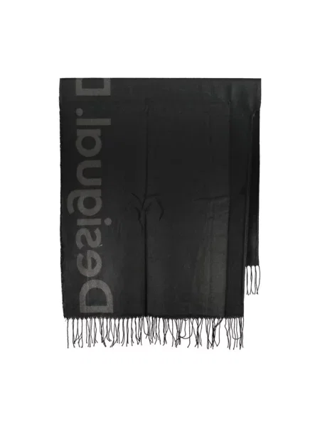 Dzianinowe ponczo Desigual z frędzli elegancke czarne