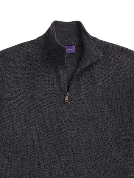 Pulover Ralph Lauren Purple Label de lână de jumătate de fermoar gri
