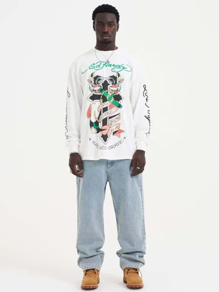 Ed Hardy Džínsy Black Widow modrá denim čierna