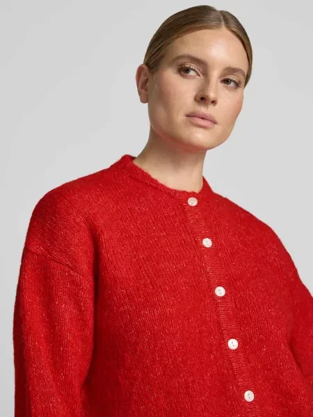 Kardigan rozpinany o kroju relaxed fit z dodatkiem wełny model Belablue' Ichi czerwony