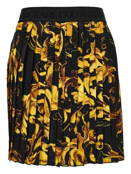 Fustă din denim Versace Jeans Couture cu imagine plisată negru