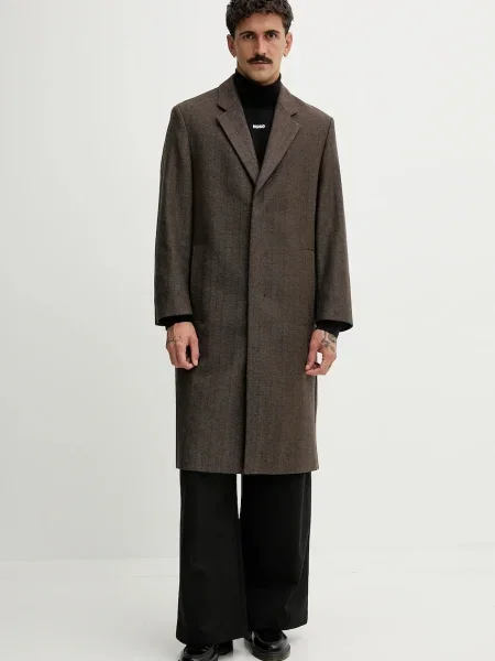 Палто с вълна HUGO преходен модел кафяво
